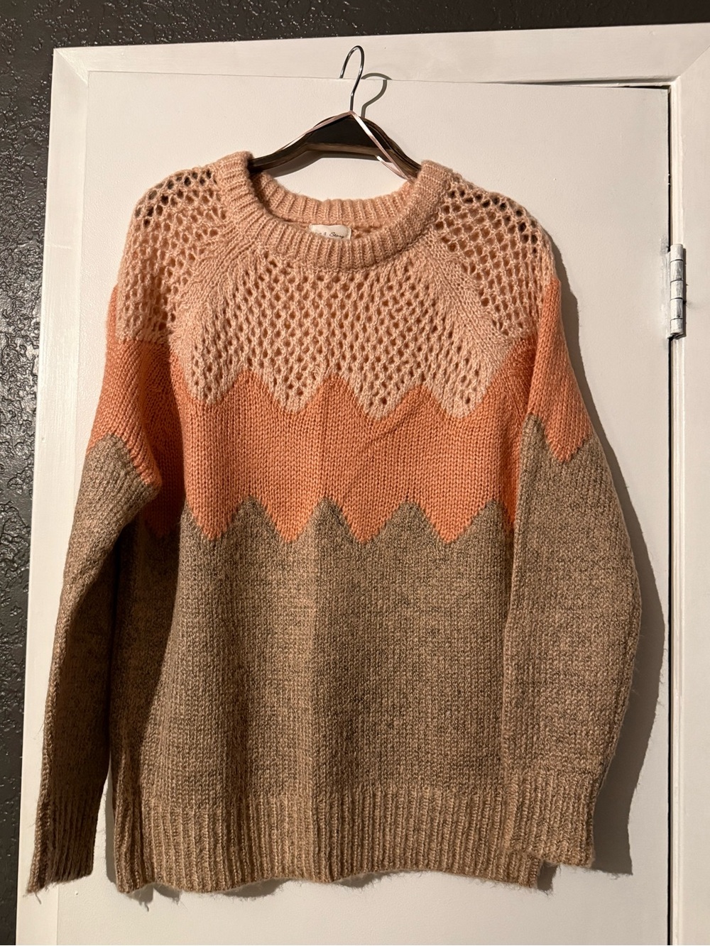 1.4.3. Story by Line Up Peach, Cream & Taupe Zigzag Knit Sweater